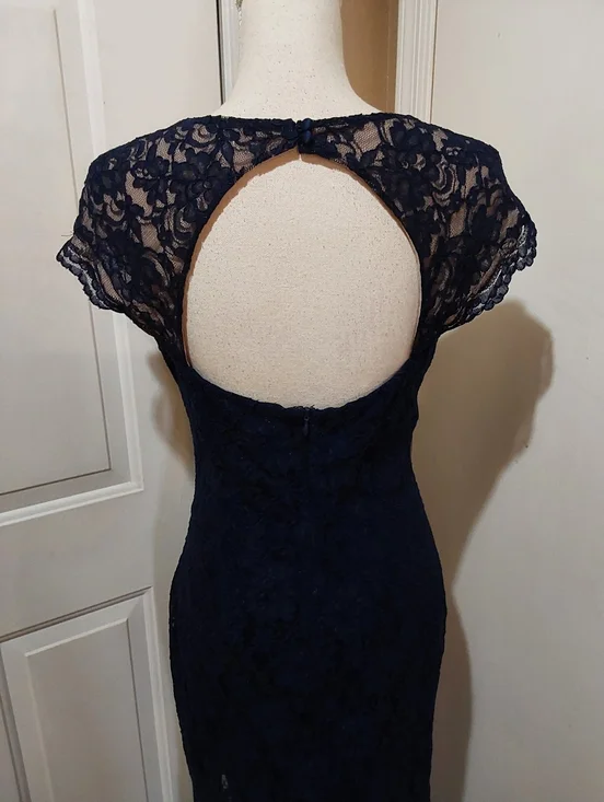 🌺 Like New Ralph Lauren Navy Stretch Lace Maxi Gown/Dress - Picture 5 of 11